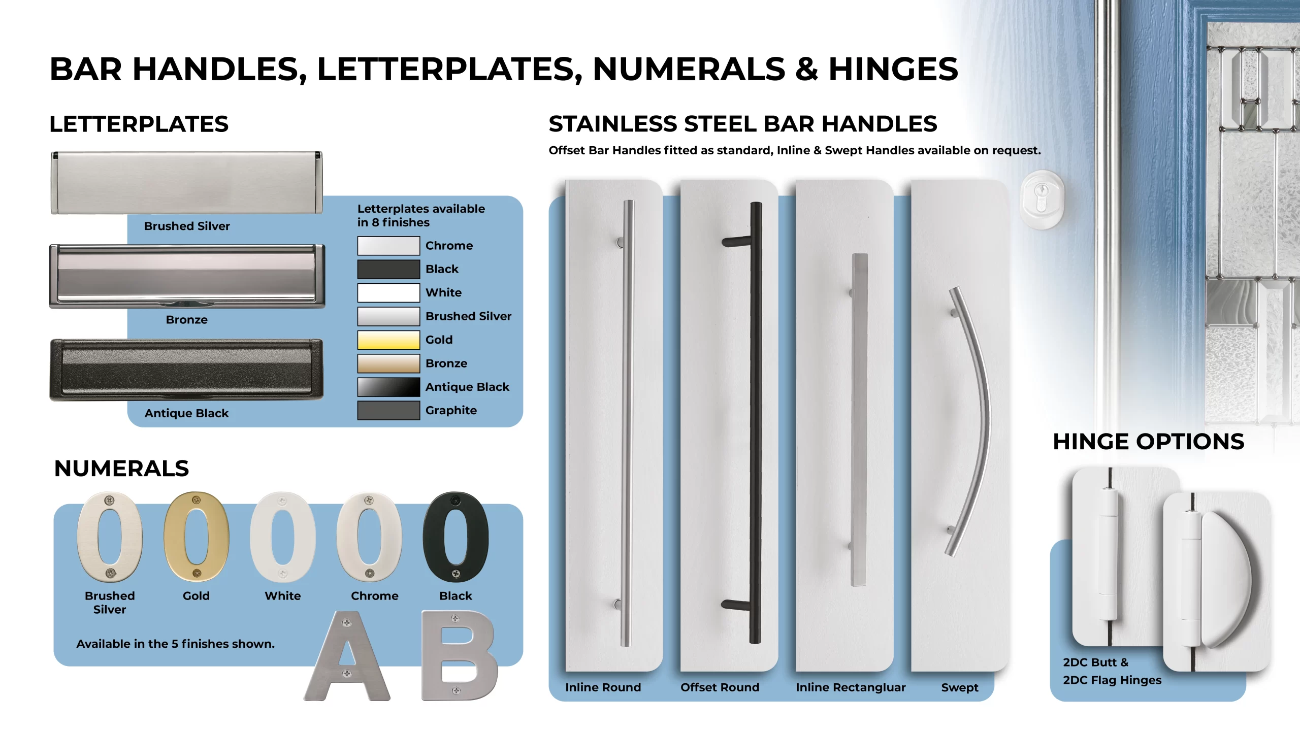 Bar Handles, Letterplates, Numerals & Hinges